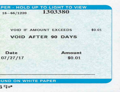 Check Image Image of check for one cent